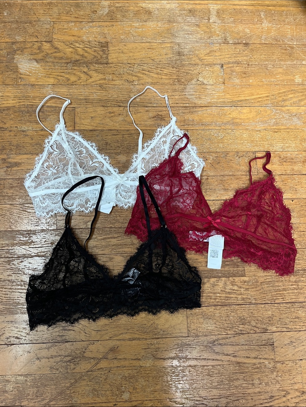 Shein size L Lace Bralette Trio — Black, White & Burgundy